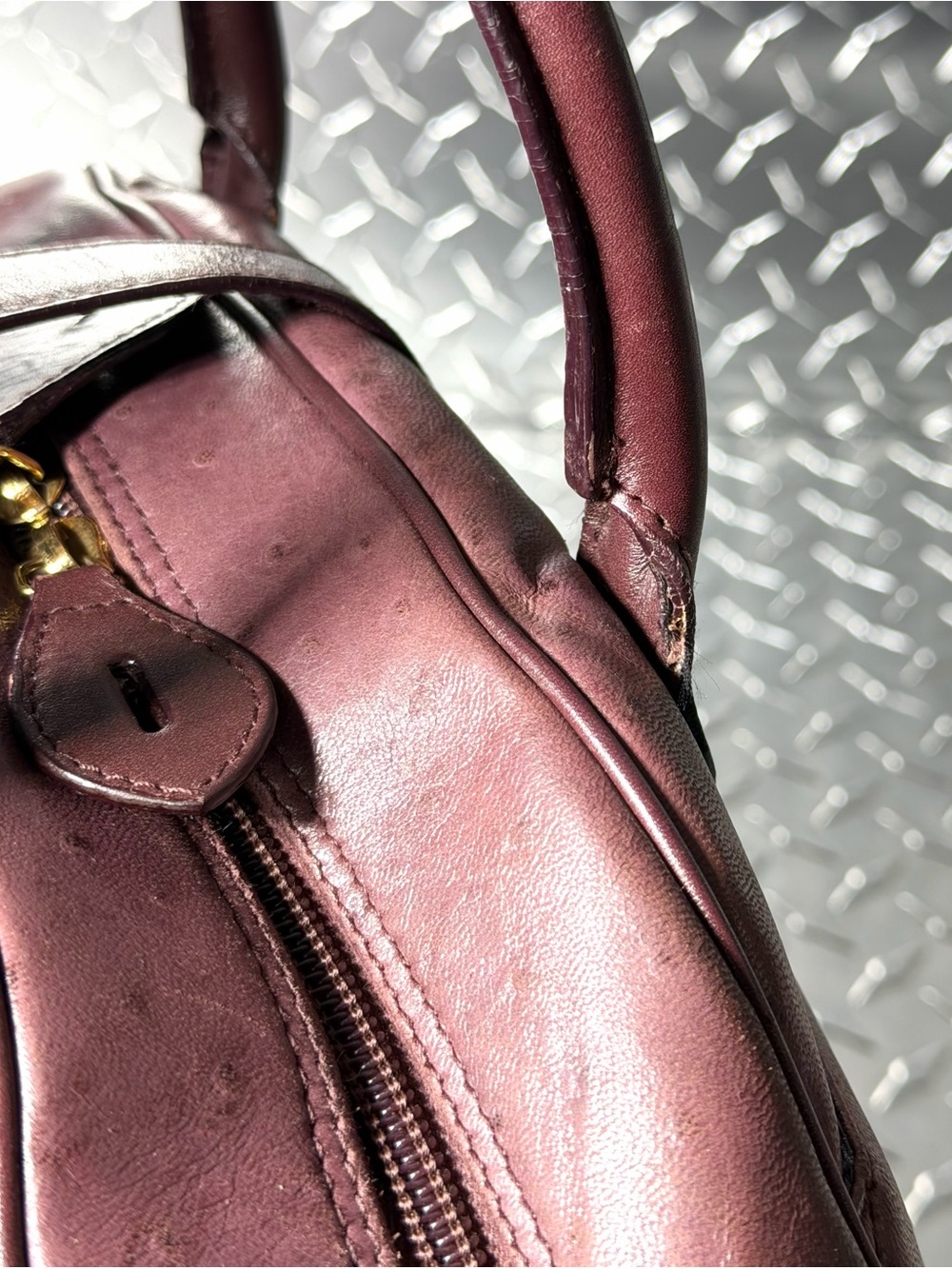 Christian Dior Vintage Ostrich Double Saddle Bowler Bag in Purple - Picture 9 of 14